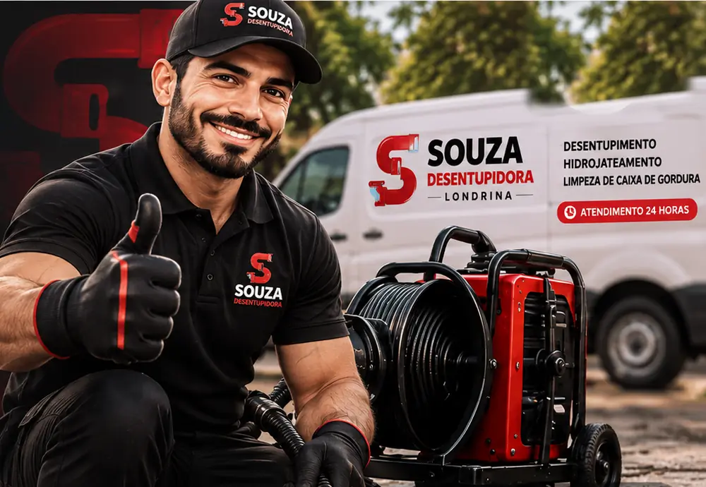 Técnico da Desentupidora Souza realizando atendimento em Londrina