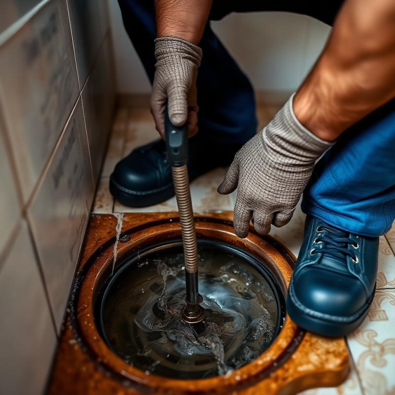 Plumber limpando ralo entupido