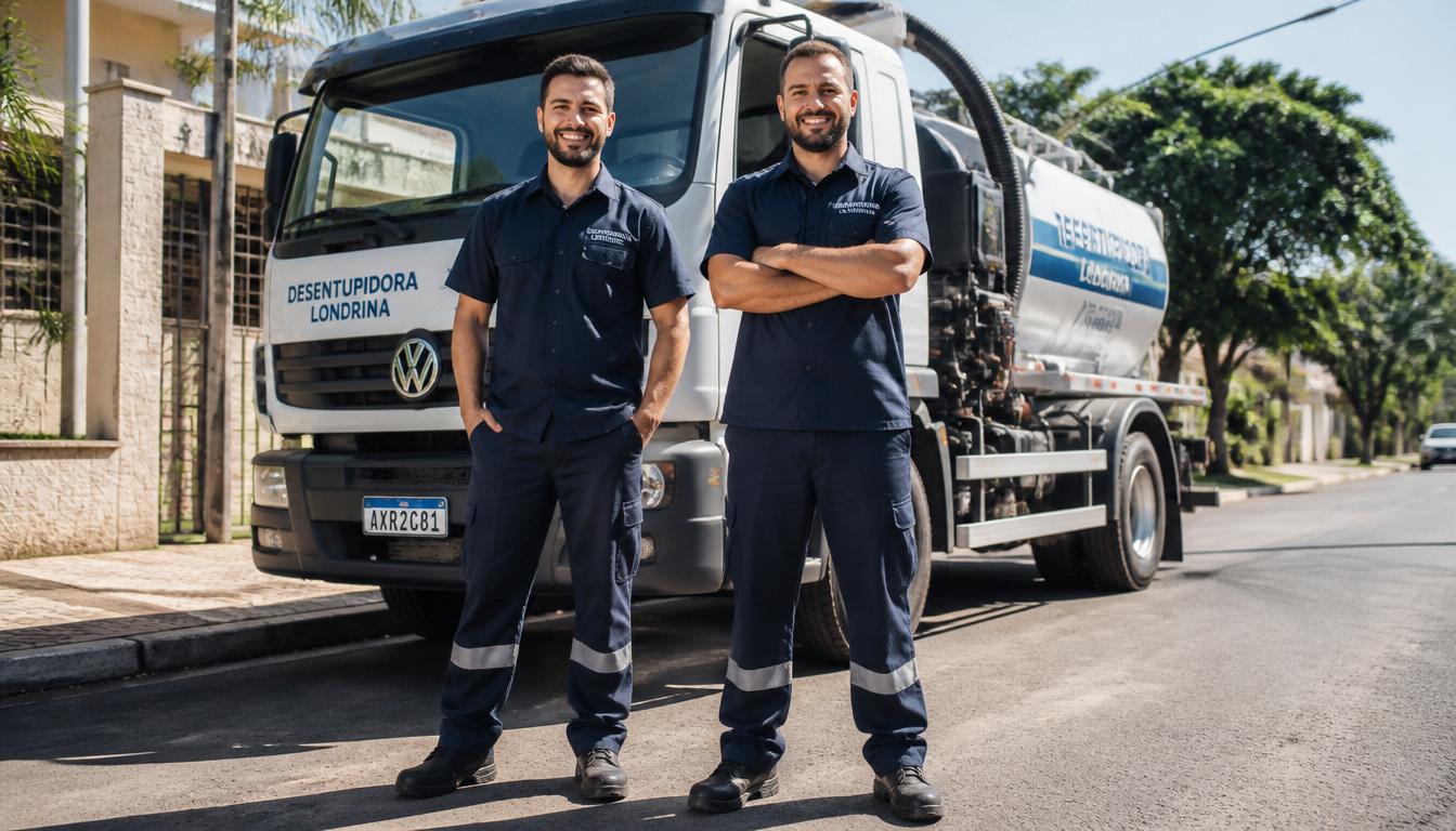 Equipe da Desentupidora Souza em frente ao caminhão em Londrina